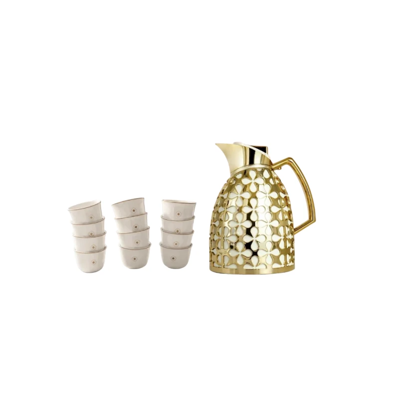 Royal Dallah Andalus dallah with a set of 12 Zaha-model coffee cups - Gold - Royal Dallah